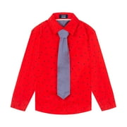 LittleSpring 5T Button Down Shirt Boys Red Dress Shirt Lightweight Cotton Long Sleeve Star Polka Dot